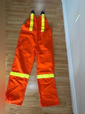 AGO High-Visibility Orange Safety Bib Overalls with Yellow Reflective Striping